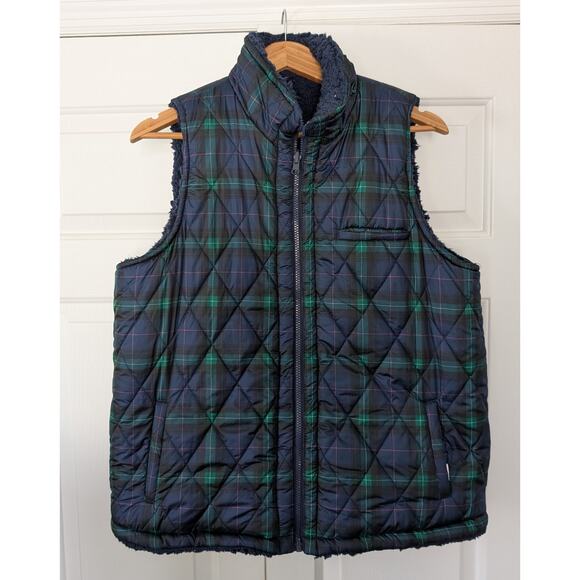 Crown & Ivy Reversible Plaid Fleece Puffy Vest - Picture 1 of 8